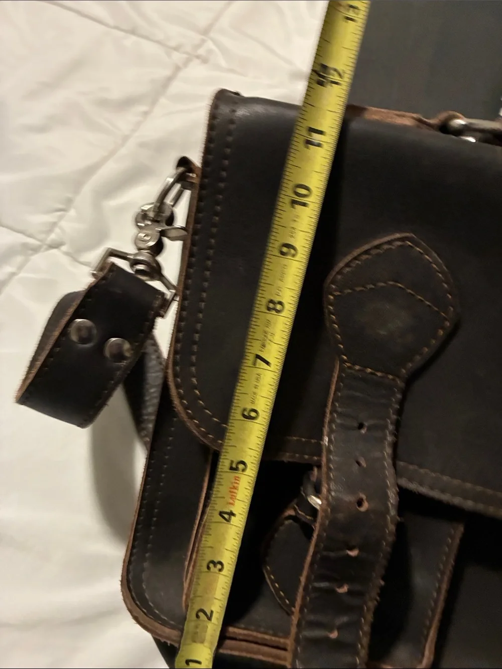 Men's Brown Leather Messenger Bag with Buckle Front